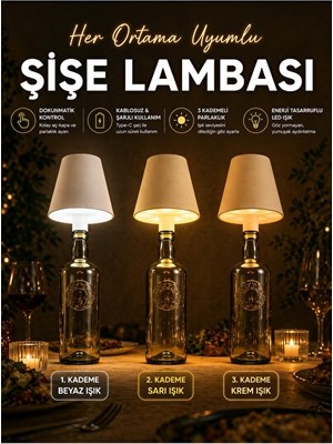 Orvessa Şarjlı Şişe Tasarımlı LED Masa Lambası, Dokunmatik ve Dekoratif Masa ve Gece Lambası