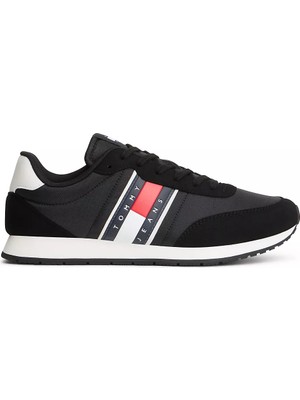 Tommy Hilfiger Erkek Süet Detaylı Bayrak Logo Desenli Siyah Sneaker EM0EM01709-BDS