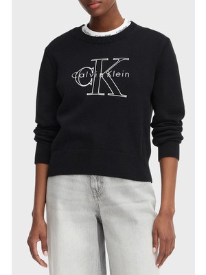 Calvin Klein % 100 Pamuk Logo Monogramlı Sweat LV047G322GUB1 Bayan Sweat LV047G322G Ub1