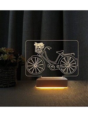 Orvessa 3D LED Masa Lambası, Sepetli Bisiklet Tasarımıyla Doğum Günü Hediyesi Masa ve Gece Lambası