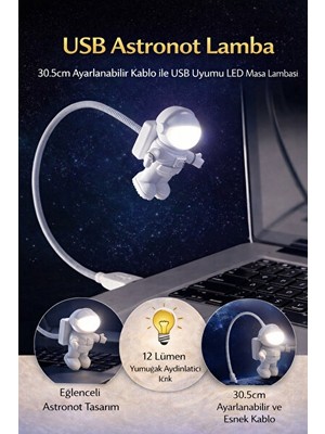 Solvéra USB Girişli Astronot Temalı Esnek Masa Lambası Masa ve Gece Lambası