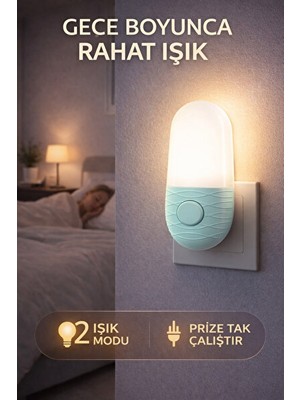 Solvéra Mavi 2 Modlu LED Gece Lambası - Tak Çalıştır ve Bebek Yatak Odası Masa ve Gece Lambası