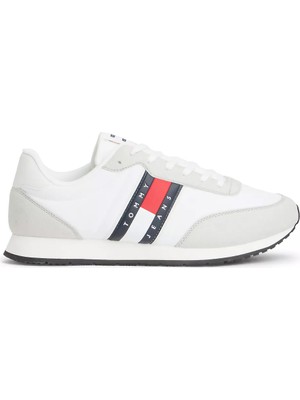 Tommy Hilfiger Erkek Süet Detaylı Bayrak Logo Desenli Beyaz Sneaker EM0EM01709-YBL
