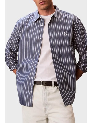 Calvin Klein Pamuklu Çizgili Relaxed Fit Uzun Kollu Gömlek LV04RF106GCEC Erkek Gömlek LV04RF106G Cec