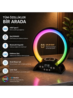 Vaelmont Kablosuz Şarjlı Bluetooth ve Masa Lambası - Çok Fonksiyonlu Aydınlatma Masa ve Gece Lambası