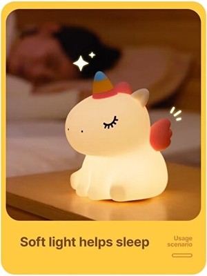 Vaelmont Unicorn Şekilli Silikon LED Gece Lambası - Renkli ve Dokunmatik Uyku Lambas