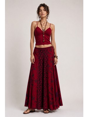 Clandestino Patchwork Bol Paça Pantolon Kırmızı