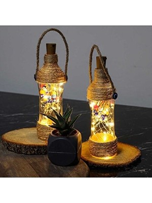 Solvéra Cam Şişe Tasarımlı Amber Gece Lambası, Boncuklu ve Sıcak Atmosferli Masa ve Gece Lambası