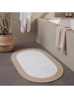 Cool Halı Luke Beyaz Oval Tekli Banyo Paspası El Dokuması Örgü Lavabo Önü Kapı Önü Tuvalet Önü Giriş Paspası