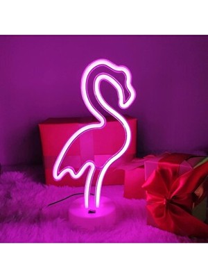 Vaelmont Neon Flamingo Tasarımlı Çocuk Odası Masa Lambası, Renkli Neon Işık Masa ve Gece Lambası
