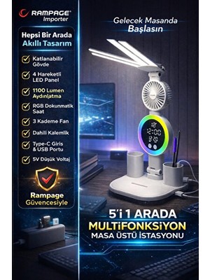 Vaelmont Çok Fonksiyonlu Çalışma ve Etüt Istasyonu, LED ve Rgb Aydınlatmalı Masa ve Gece Lambası