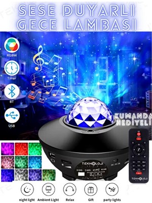 Vaelmont Galaksi Projektör ve Bluetooth Hoparlörlü Yıldızlı Gece Lambası Masa ve Gece Lambası