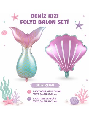 Çavuş E-Ticaret Deniz Kızı Konsept Folyo Balon Denizkızı Kuyruğu ve Deniz Kabuğu (Midye) 2li Folyo Balon Seti