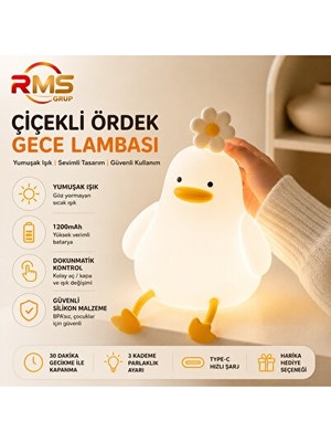 Orvessa Şarjlı Dokunmatik Silikon Gece Lambası, Sevimli Ördek Tasarımı Masa ve Gece Lambası