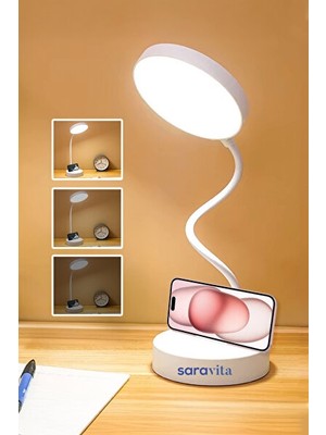 Orvessa Dokunmatik LED Masa Lambası Telefon Tutuculu, Çok Kademeli ve USB Şarjlı