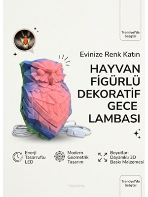 Vaelmont Geometrik Baykuş Figürlü 3D LED Duvar Aplike Gece Lambası Masa ve Gece Lambası