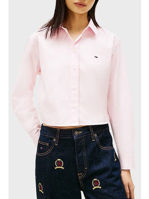 Tommy Jeans Logolu Pamuklu Klasik Yaka Uzun Kollu Gömlek Bayan Gömlek DW0DW22078 Tog