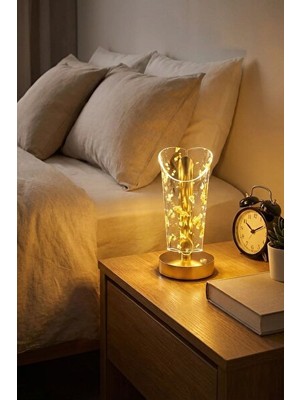 Solvéra Dokunmatik Kristal LED Masa Lambası - Altın Tozlu ve Renkli 3 Mod Masa ve Gece Lambası