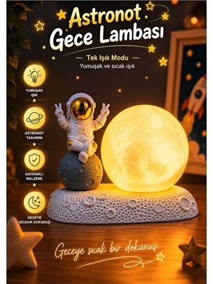 Vaelmont Uzay Temalı Çocuk Odası Ay ve Astronot Gece Lambası Masa ve Gece Lambası