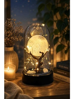 Orvessa Ay Temalı Fanus Gece Lambası ile Büyülü Atmosfer Masa ve Gece Lambası