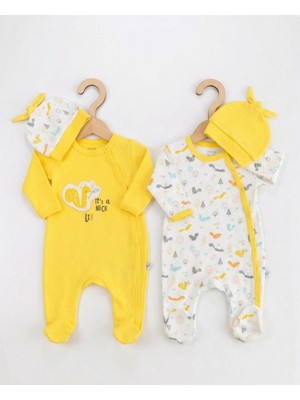 Bambik Imajbebe Kız Bebek Sevimli Sincap Figürlü Bereli Patikli 2'li Tulum Seti (4 Parça)