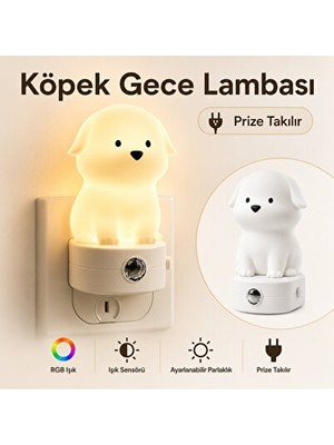 Solvéra Sevimli Köpek Figürlü Akıllı LED Gece Lambası - Çocuk Odası Dekoru Masa ve Gece Lambası