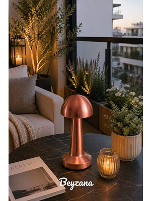 Vaelmont Gold Kasa Mantar Model Retro Masa Lambası, Dimmerli ve Şık Tasarım Masa ve Gece Lambası