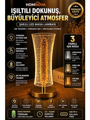 Solvéra 3 Modlu Şarjlı LED Masa Lambası Dekoratif Masa ve Gece Lambası