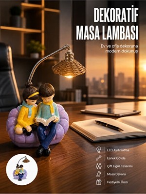 Solvéra Romantik Çift Temalı Yumuşak LED Işık Masa Lambası Masa ve Gece Lambası