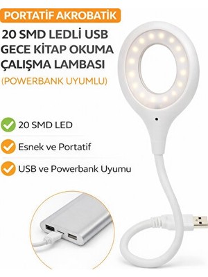 Vaelmont Portatif USB LED Okuma ve Çalışma Lambası - Powerbank Uyumlu, Doğal Işık