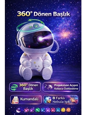 Vaelmont Galaksi Projeksiyonlu Astronot Şekilli Gece Lambası, Çocuklar Için Uzay Tem