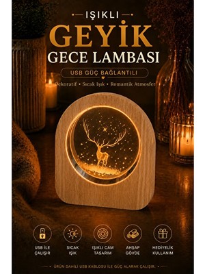 Orvessa Doğa Temalı Ahşap Tabanlı USB Bağlantılı Gece Lambası Masa ve Gece Lambası