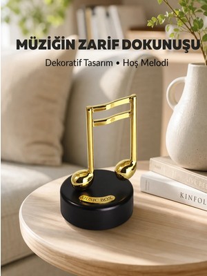 Aesco Altın Nota Figürlü Dönen Müzik Kutusu Dekoratif Music Box Yeni Nesil