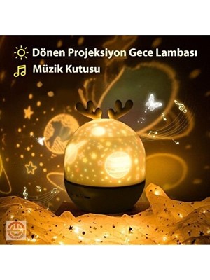 Teknotrust Orvessa Müzikli ve Dönen Resimli Gece Lambası ile Rüya Gibi Atmosfer Masa ve Gece Lambası