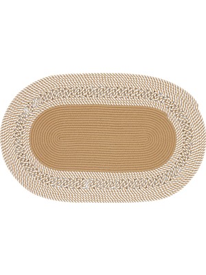 Cool Halı Luke Kahve Beyaz Oval Tekli Çift Taraflı El Dokuma Yıkanabilir Örgü Desen Banyo Tuvalet Önü Paspası