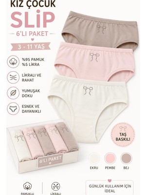 Belinoplus Kız Çocuk 6 Lı Slip Külot Penye Likralı Taş Baskılı