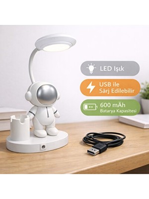 Solvéra Sevimli Astronot Figürlü USB Şarjlı LED Masa Lambası Masa ve Gece Lambası