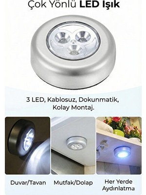 Vaelmont Kablosuz Pilli LED Dolap Spot Lambası - Pratik ve Şık Iç Aydınlatma Masa ve Gece Lambası