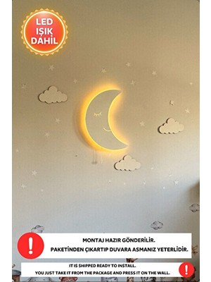 Vaelmont Ahşap Ay Gece Lambası, Bebek ve Çocuk Odası Dekorasyonuna Uygun Masa ve Gece Lambası