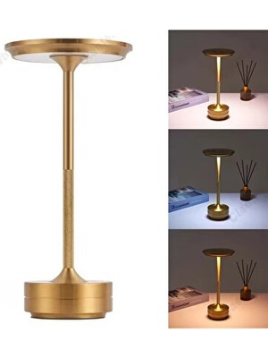 Solvéra Gold Renkli Ince Tasarımlı Şarjlı Masa Lambası, Güçlü ve Şık Işık Masa ve Gece Lambası