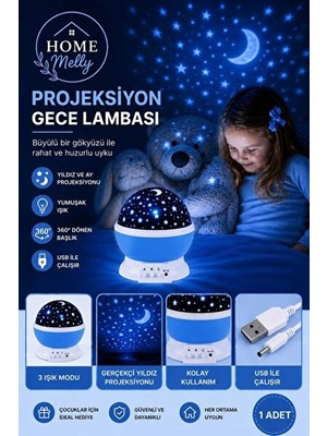 Solvéra Renkli LED Projeksiyonlu Çocuk Tavan Lambası Masa ve Gece Lambası
