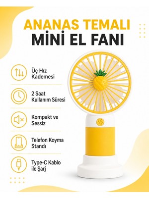 Golden Tech Meyve Tasarımlı 3 Kademeli Sessiz Mini El Masa Fanı - Vantilatör Turbo Üflemeli Kademeli Taşınabilir El Masa Fanı