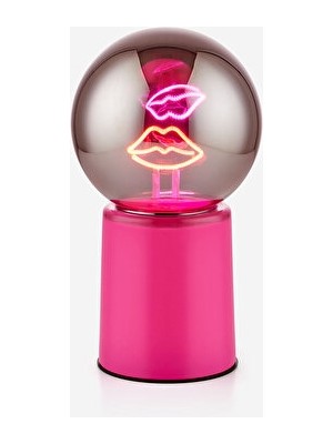 Solvéra Pembe Cam Lips Şarjlı Masa Lambası, Modern ve Şık Tasarım (12X21X12 Cm)