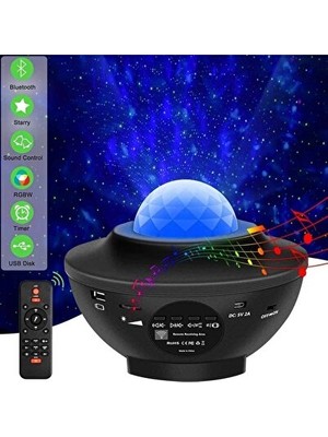 Solvéra Projeksiyon ve Bluetooth Hoparlörlü Lazer Gece Lambası - Atmosfer Yaratıcı