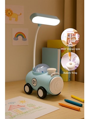 Solvéra 360° Dönebilen Mavi LED Gece Lambası - Kalem Traş Özelliği ile Masa ve Gece Lambası