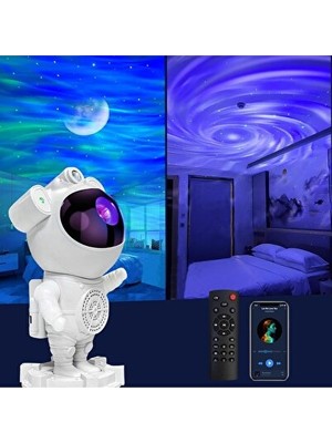 Vaelmont Galaksi Projektör ve Bluetooth Hoparlör - Ay ve Yıldız Efekli Gece Lambası
