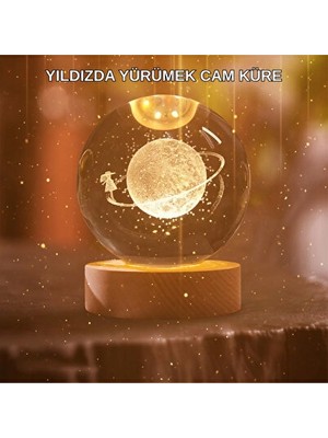 Solvéra Büyük Boy Sarı Cam Küre ve Kız Figürlü Dekoratif Işık Masa ve Gece Lambası