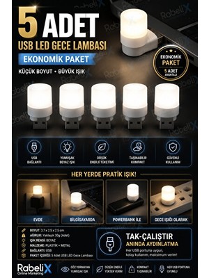 Vaelmont Mini USB Tak Çalıştır LED Gece Lambası - Beyaz Işık ve Taşınabilirlik Masa ve Gece Lambası
