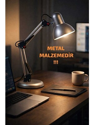 Vaelmont Modern Hareketli Gri Metal Çalışma Lambası - Dekoratif ve Işlevsel Masa ve Gece Lambası