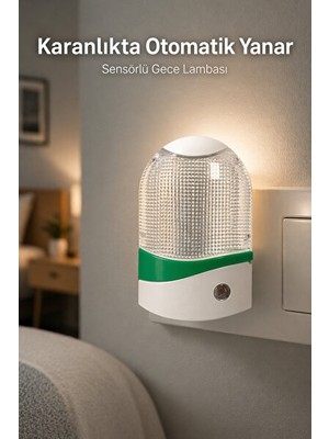 Vaelmont Işık Sensörlü Otomatik Beyaz LED Gece Lambası - Priz Tipi Masa ve Gece Lambası